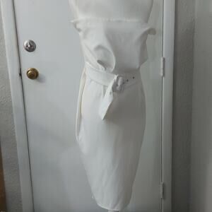 Boohoo Bandeau Woven Belted Midi Ivory Sheath Dress 6 Party Coquette Girl NEW